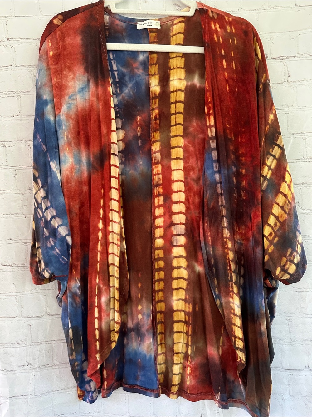 Myesper Apparel Tie-Dye Open Front Kimono Cardigan - Multicolor size L
